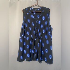 Torrid Sleeveless Blouse Sheer Black Blue Lightening Bolts Button Down tank